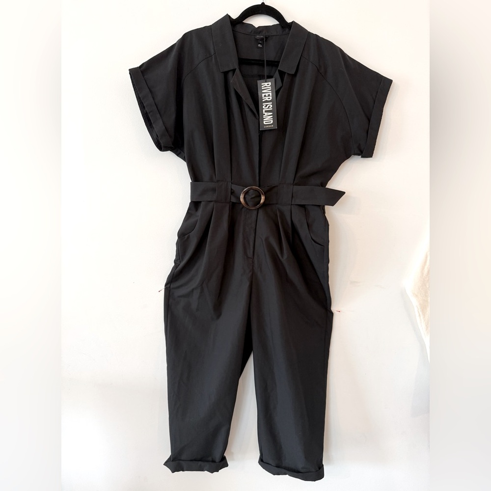 River Island Black Belted Jumpsuit Womens US 10  NWT $120 Retail